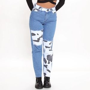 🐄 Cow Print Colorblocked Mom Jeans | Size 11 | NEW 🐄